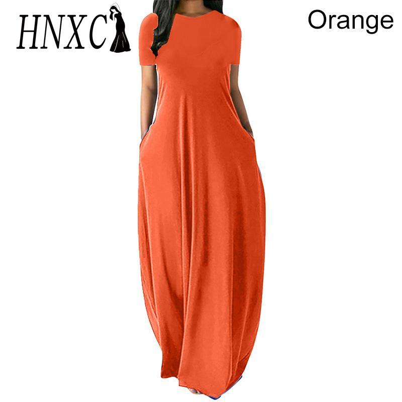 

HNXC Женское повседневное свободное длинное платье с круглым вырезом и короткими рукавами, летнее пляжное платье, элегантное платье для вечеринки XXL оранжевый