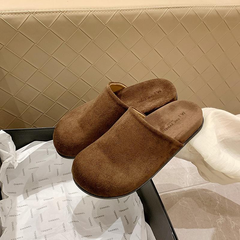 

Баотоу драг платформа кожаные тапочки женские для улицы осень 2025 новые японские туфли повседневные тапочки полутапочки 40 темно-коричневого