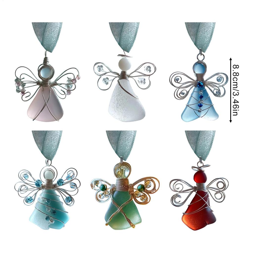 6 Stück Treibglas Deko Engel Küstenanhänger 2D Flach Acryl Weihnachtsbaum Hängedekorationen Für Zuhause Arbeitsplatz Wohnzimmer