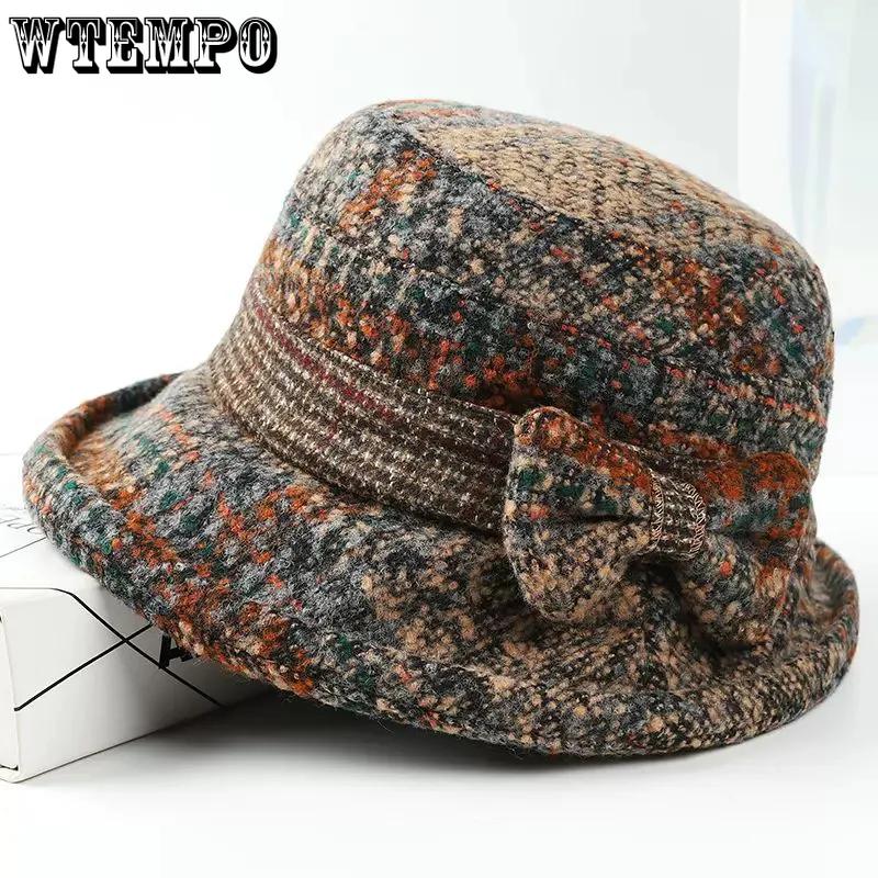 WTEMPO Mom's Casual Bow Outdoor Commuting Cold-proof Windproof Bucket Hats Women's Solid Color Warm Winter Printed Hats