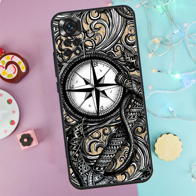 Sailing Compass Nautical Sea Turtle Case For Xiaomi Redmi Note 13 Pro 14 9 10 11 12 9S 10S 11S 12S Redmi 14C 10C 12C 13C Cover