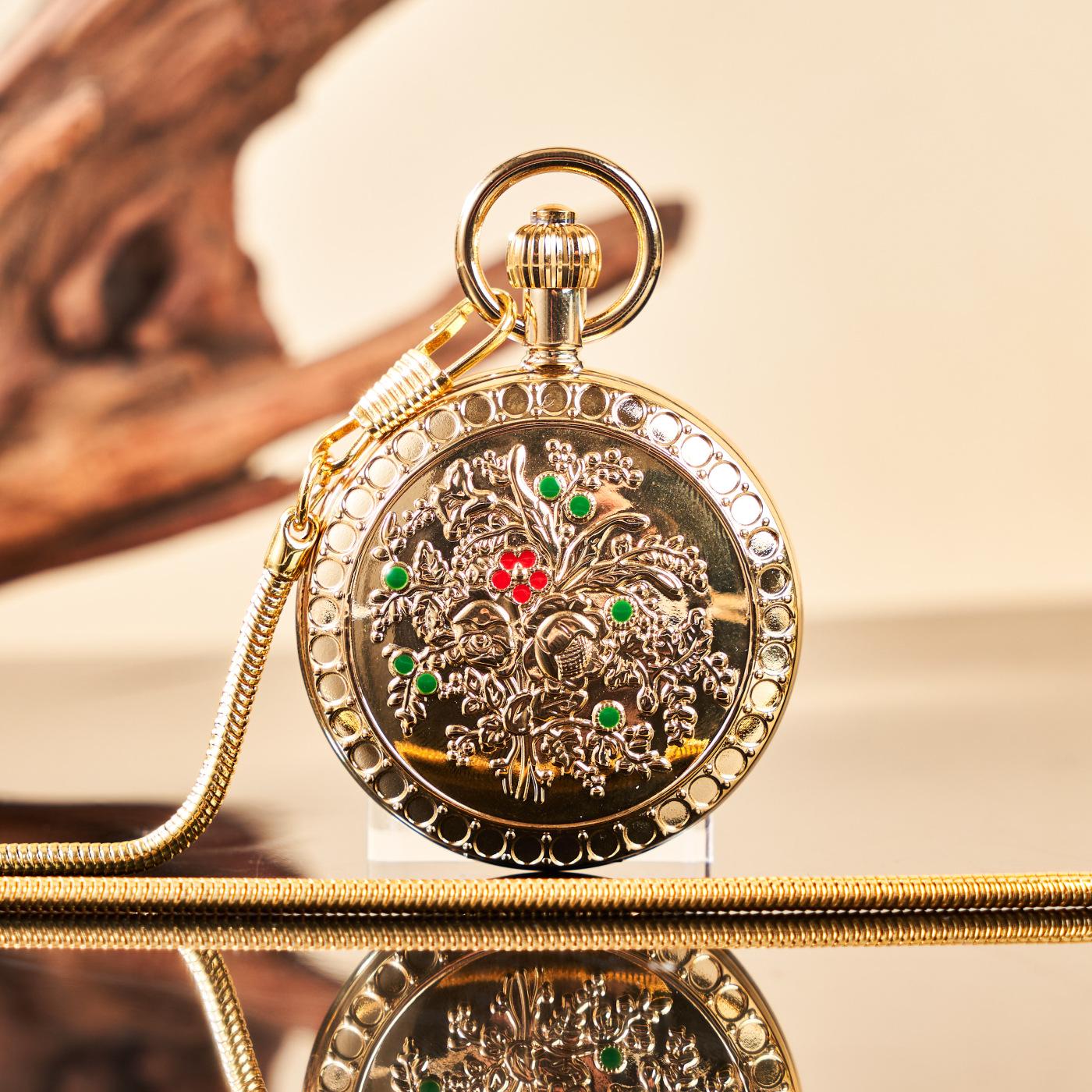 Механические карманные часы с гравировкой  Медная камелия  - Женские классические часы-подвеска с откидной крышкой