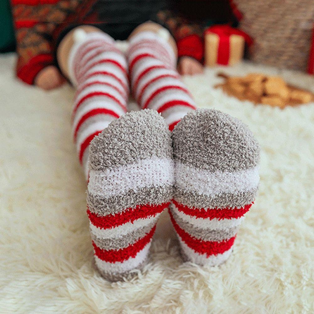 Claus Stripe Women Elk Snowman Bow Ladies Hosiery Christmas Stockings Floor Socks Cotton Calf Socks