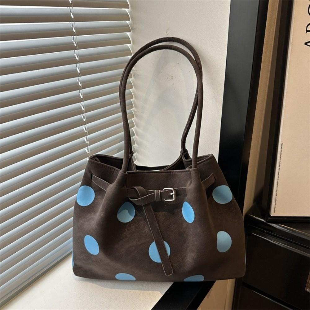 Versatile Polka Dots Shoulder Bag PU Material Retro Handbag Large Capacity Tote Bag Students