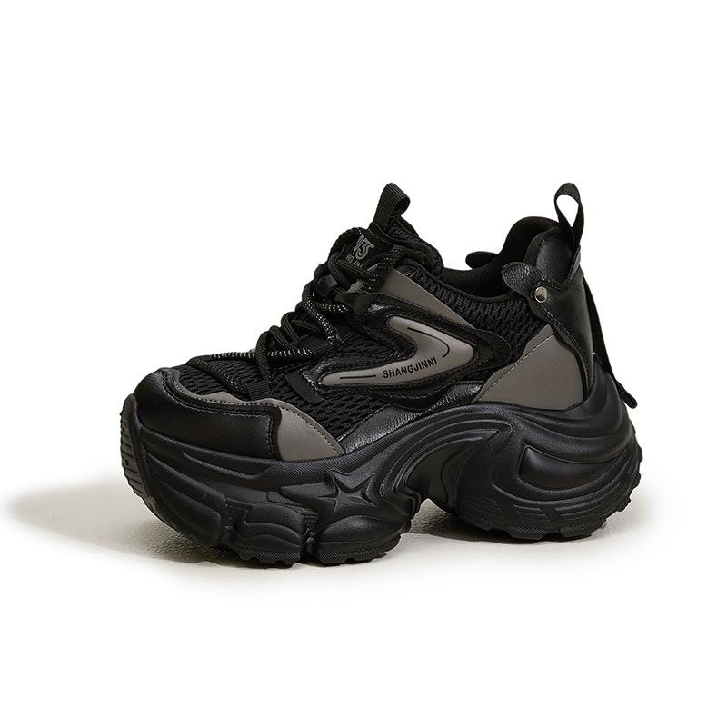 

Женские кроссовки «папины» 2025 осень и зима новые универсальные сетчатые повседневные спортивные туфли дышащая сетка увеличивающие рост женские туфли 39 чёрный