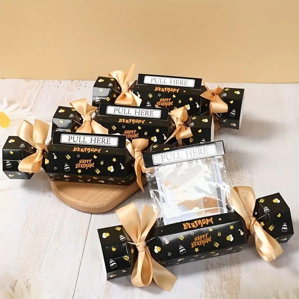Party Gifts Candy Shape Birthday Money Box Funny Black Gold Money Gift Box with Bags Paper Pull Money Box Family Festive