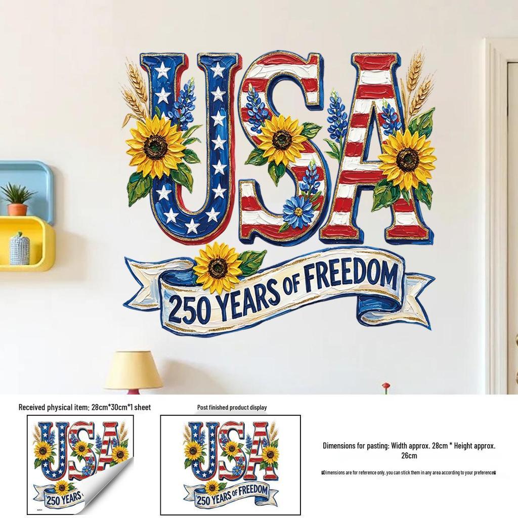 250th Anniversary USA Independence Day Sunflower Stars & Stripes Window Stickers