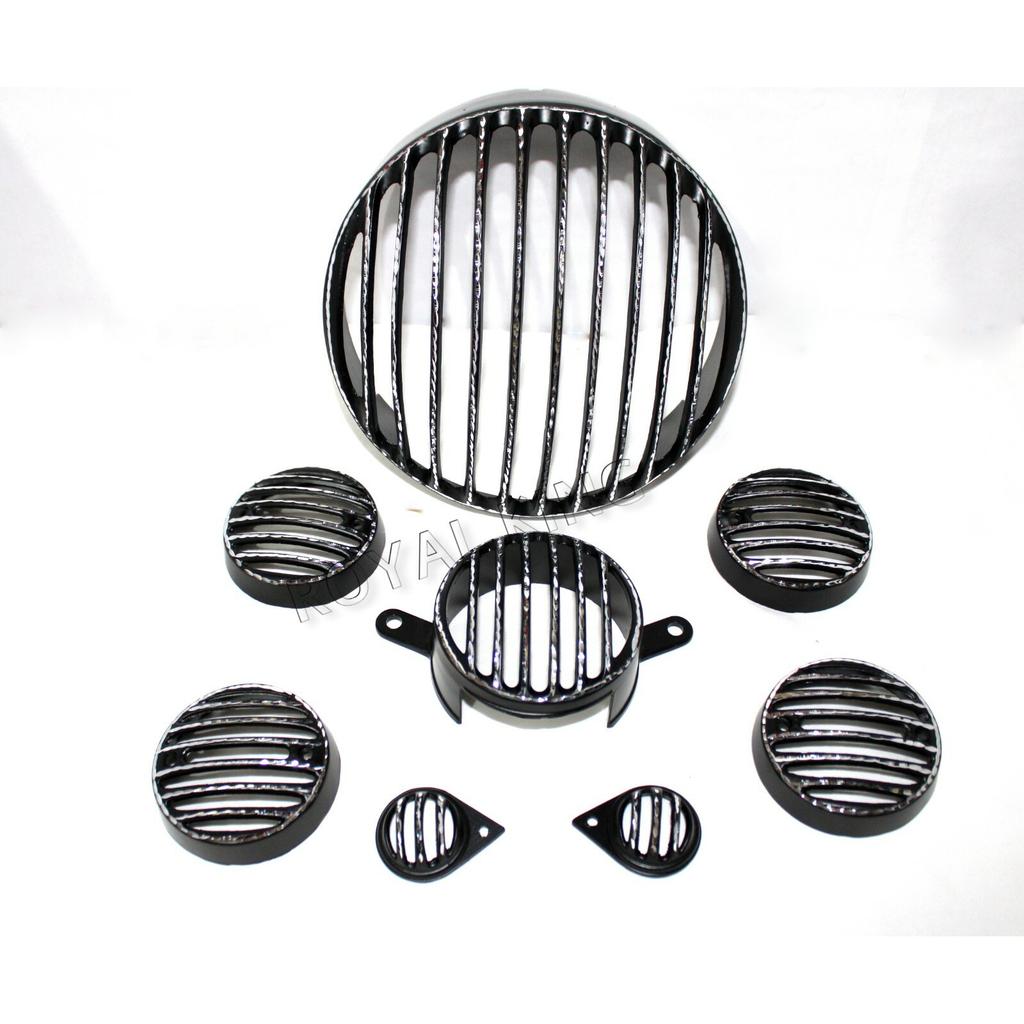 Diamond Cut "Black Headlight Grill Fit For Royal Enfield Old Classic 350 & 500"