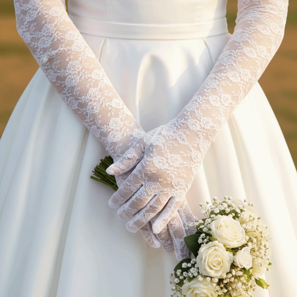 Elegant Bridal Gloves Transparent Lace Gloves Luxury Wedding Mittens Wedding Bride
