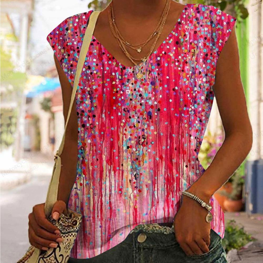 New Women T-shirt Flower Style 3d Tank Tops Stripe Camisole Women Fashion V-Neck Short Sleeve T shirt Lady Top Tees Female Vest