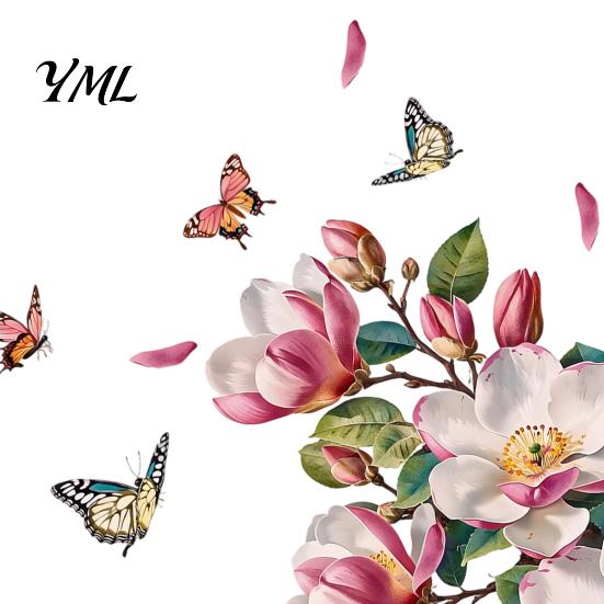 Peel And Stick Flower Decals Magnolia Butterfly Wall Decal, Self Adhesive Waterproof Home Decor Sticker for Floral Bedroom Living Room Bedroom,