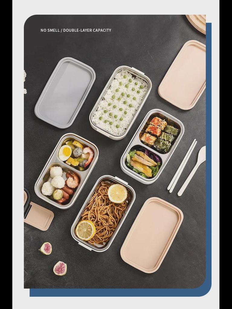 304 Stainless Steel Dual-Layer Insulated Lunch Box for Office Workers and Students