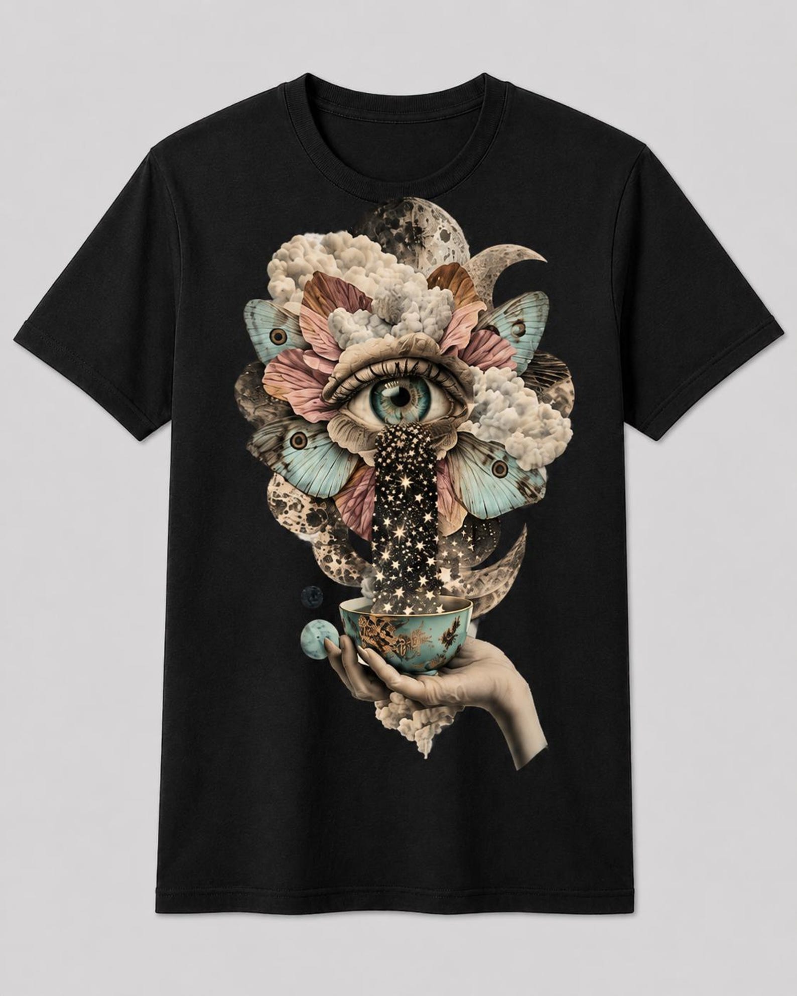 Celestial Eye Shirt, Surreal Moth Moon Graphic Tee, Mystical Stardust T-Shirt, Witchy Botanical Dreamcore Art 2XL