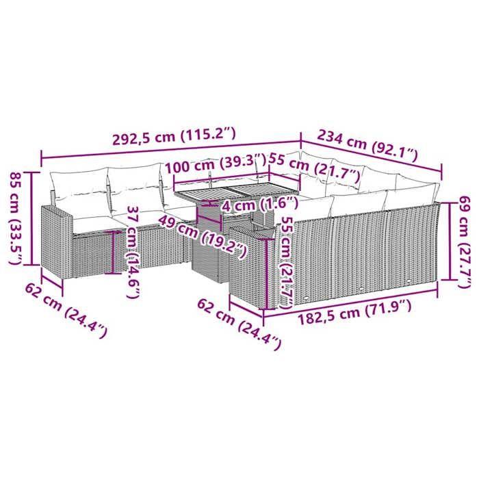 VidaXL Salon de jardin 11 pcs avec coussins gris résine tressée, ensemble de canapés d'extérieur, ensemble de canapé d'angle 3327092