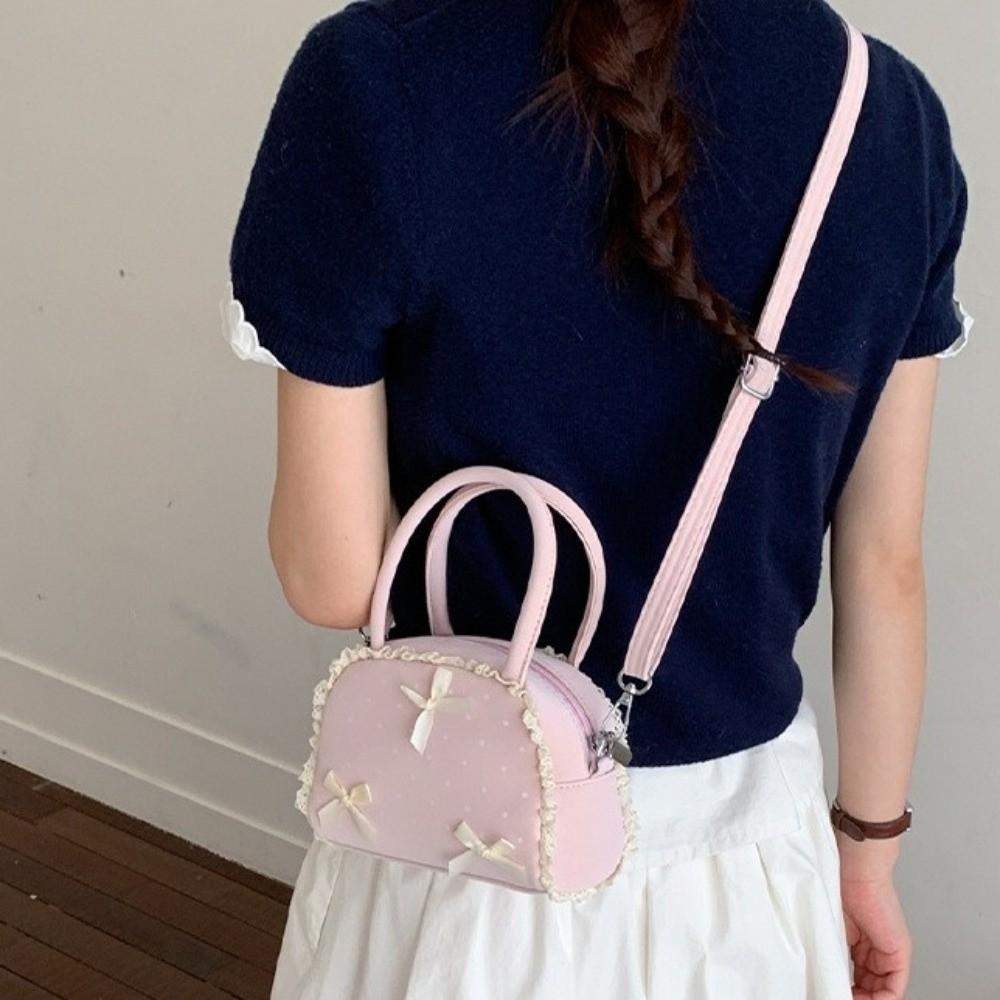 Handtasche mit oberem Griff, Pünktchen, Rüschen-Umhängetasche, Süße Leder-Umhängetasche, Einkaufen