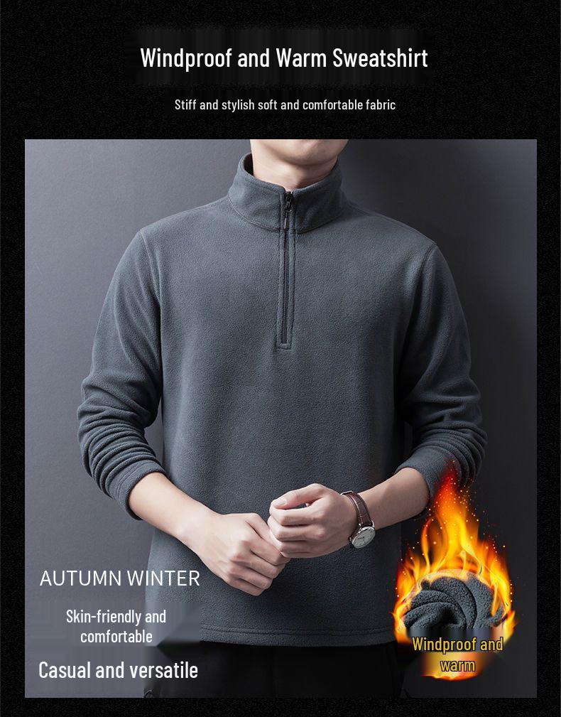 Men's Autumn Loose Fit Half-Zip Sherpa Fleece Pullover Sweatshirt