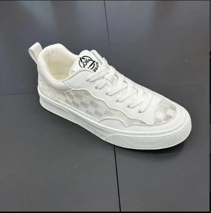 Summer New Little White Shoes Trendy Men'S Shoes Leather Splicing Light Breathable Versatile Shoes Rubber Sole Shock Absorption And Wear Resistance