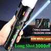 Super Bright White Laser Flashlight TYPE-C Rechargeable with Battery Display Torch Zoomable 5 Lighting Modes Outdoor Camping