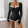 2026 Autumn European & American Women's Color Block Knit Jumpsuit with Square Neck & Long Sleeves