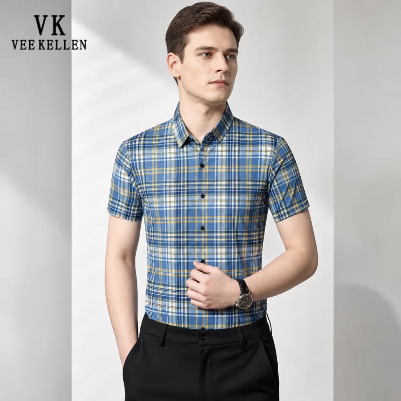 VEE KELLEN Men s Short-Sleeve Plaid Shirt M