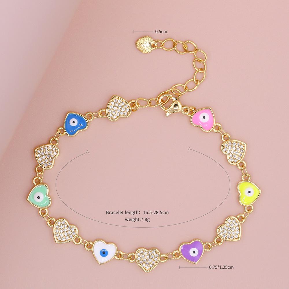 

18K Gold-Plated Zircon Heart Charm Bracelet – Adjustable & Fashionable різнокольоровий