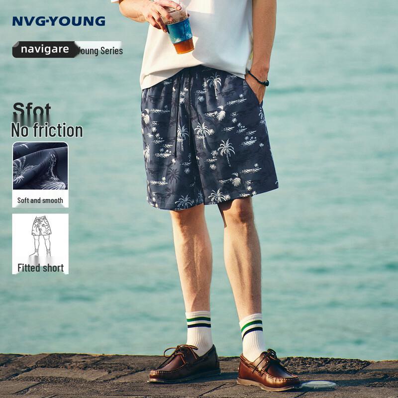 NVG·YOUNG Men s Coconut Island Print Beach Shorts L
