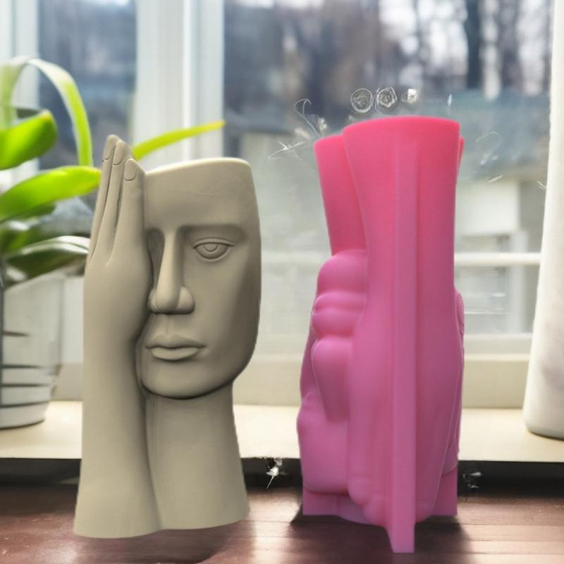 Blomsterpotte silikonform betongform skjermet menneskelig ansiktsform blomsterpotteformer sementform silikonmateriale for