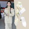French green small long narrow silk scarf women's spring and autumn pointed corner tied bag ribbon braided hair band headgear scarf streamer belt