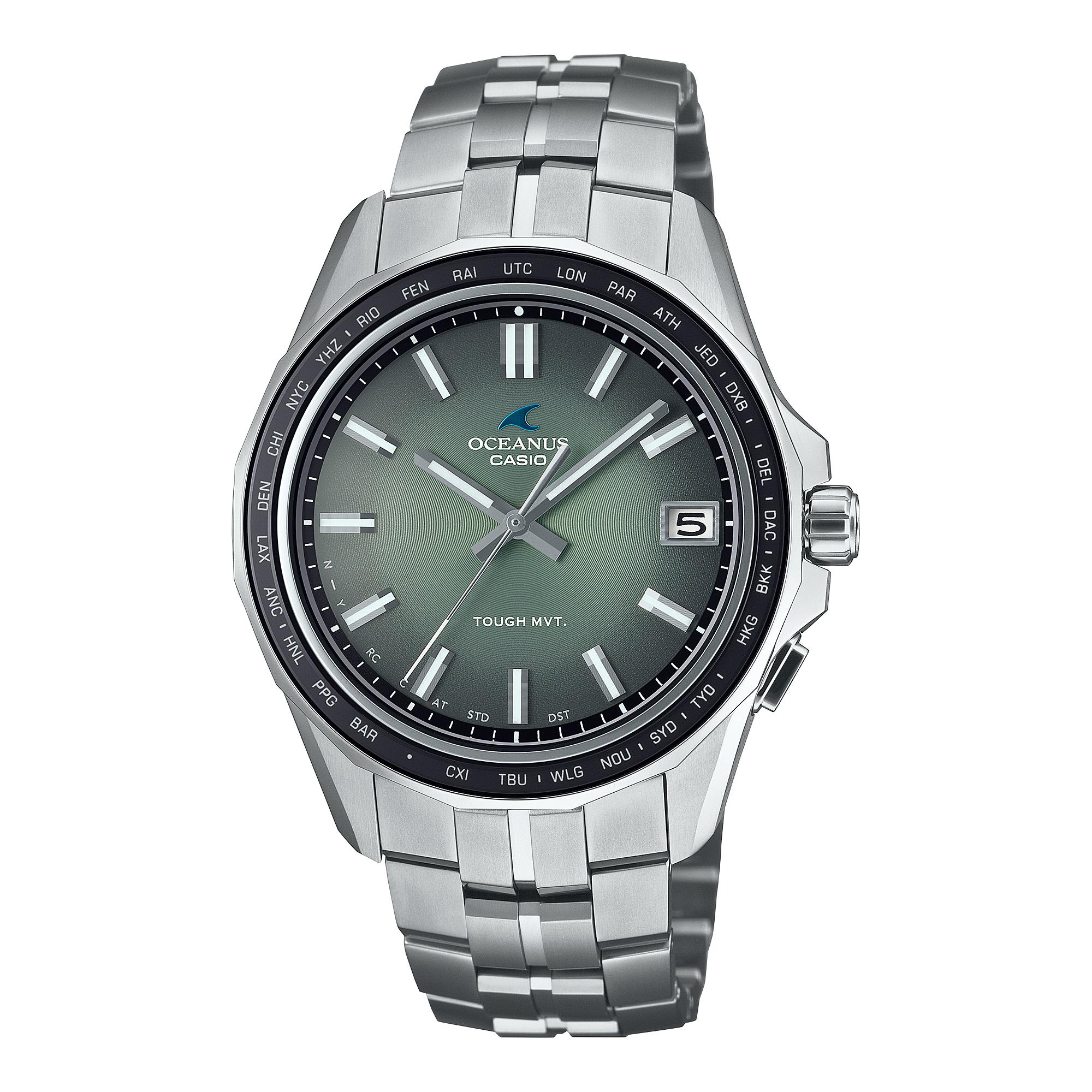 

Чоловічий кварцовий годинник Casio 100M водостійкий OCW-S400RA-3A зелений