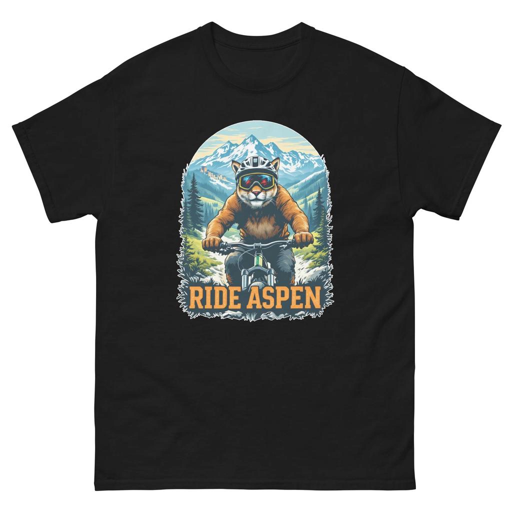 Ride Aspen Mountain Lion Fun USA Bike Cycling Animal T-Shirt
