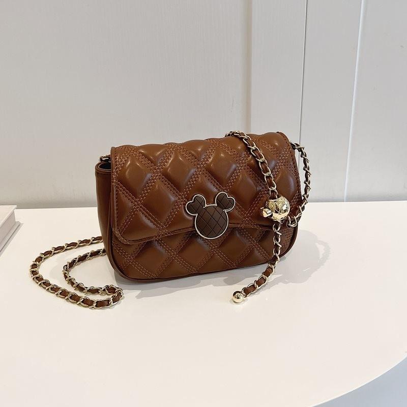 Stylish Casual Quilted Chain Crossbody Bag Soft Material For Trendy Everyday Use коричневый