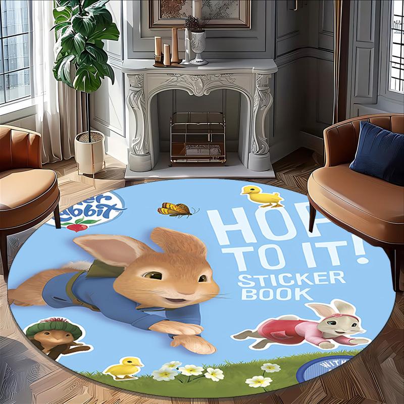 1pc Peter Rabbit2 Print Round Carpet Chair Round Carpet Suitable for Bedroom Living Room Home Decorative Carpet