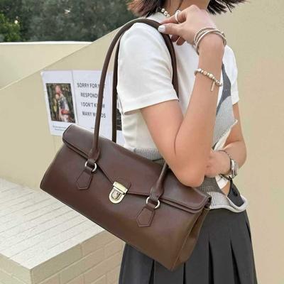 Fashion Genuine Leather Women's Bag Large Capacity Handbag Commuting Shoulder Bag French Niche Versatile Handbag Hand-held Armpit Bag
