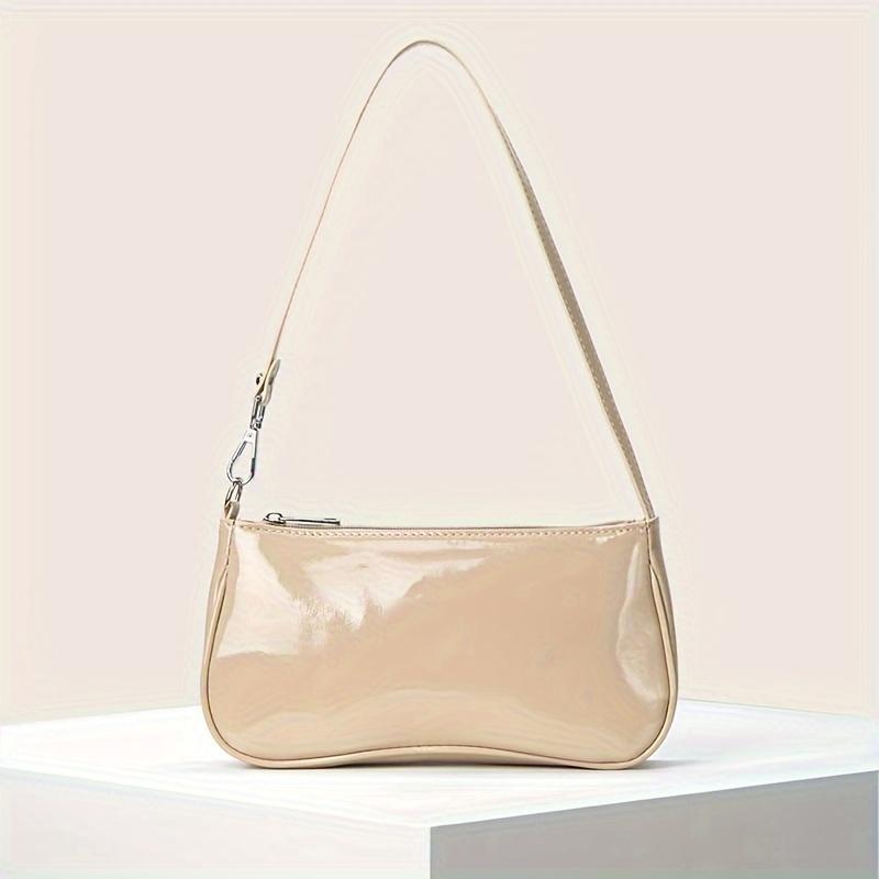 Damen Glänzende Nude Lackleder Achseltasche, Minimalistische Kleine Umhängetasche, Modische Lässige Handtasche für Damen zum Täglichen Gebrauch
