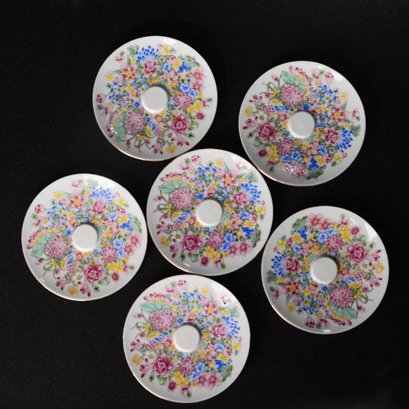 Chinese Style Enamel Ceramic Tea Cup Set Hand Painted Teacup With Coaster Master Cup Kung Fu Teacup Home Decor Drinkware