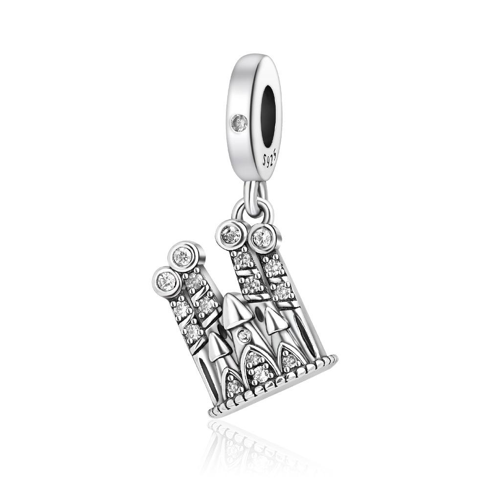 S925 Silver DIY Fashion Castle Ferris Wheel Pendant Charm Jewelry Making Accessory Popular Necklace Ornament