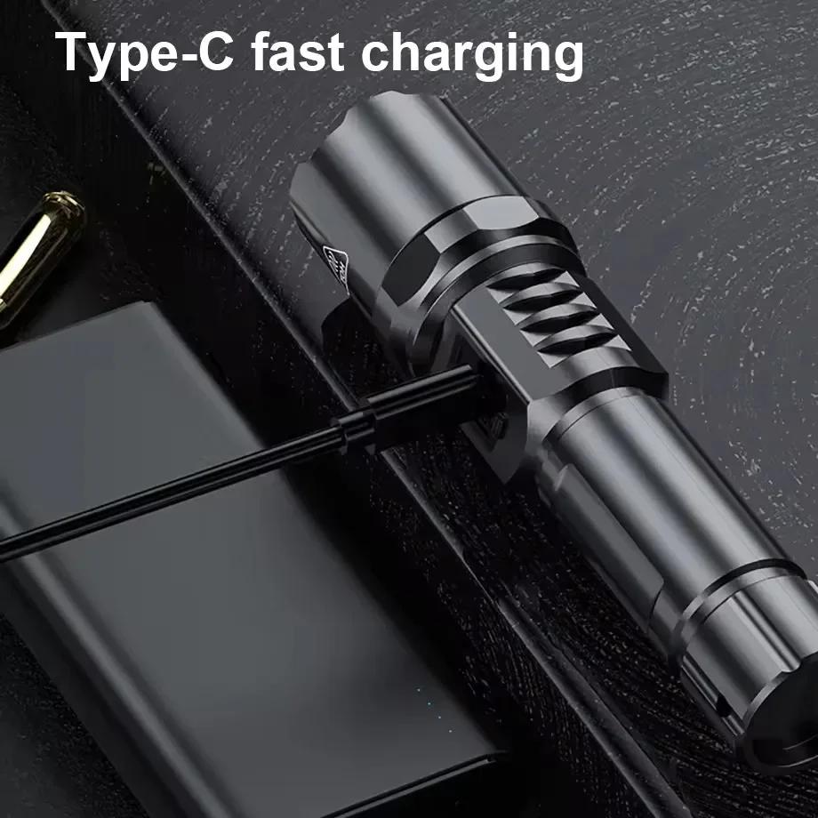 Multi-Functional Outdoor Strong Light LED Long-range Telescopic Zoom Flashlight, Plastic USB Rechargeable Flashlight