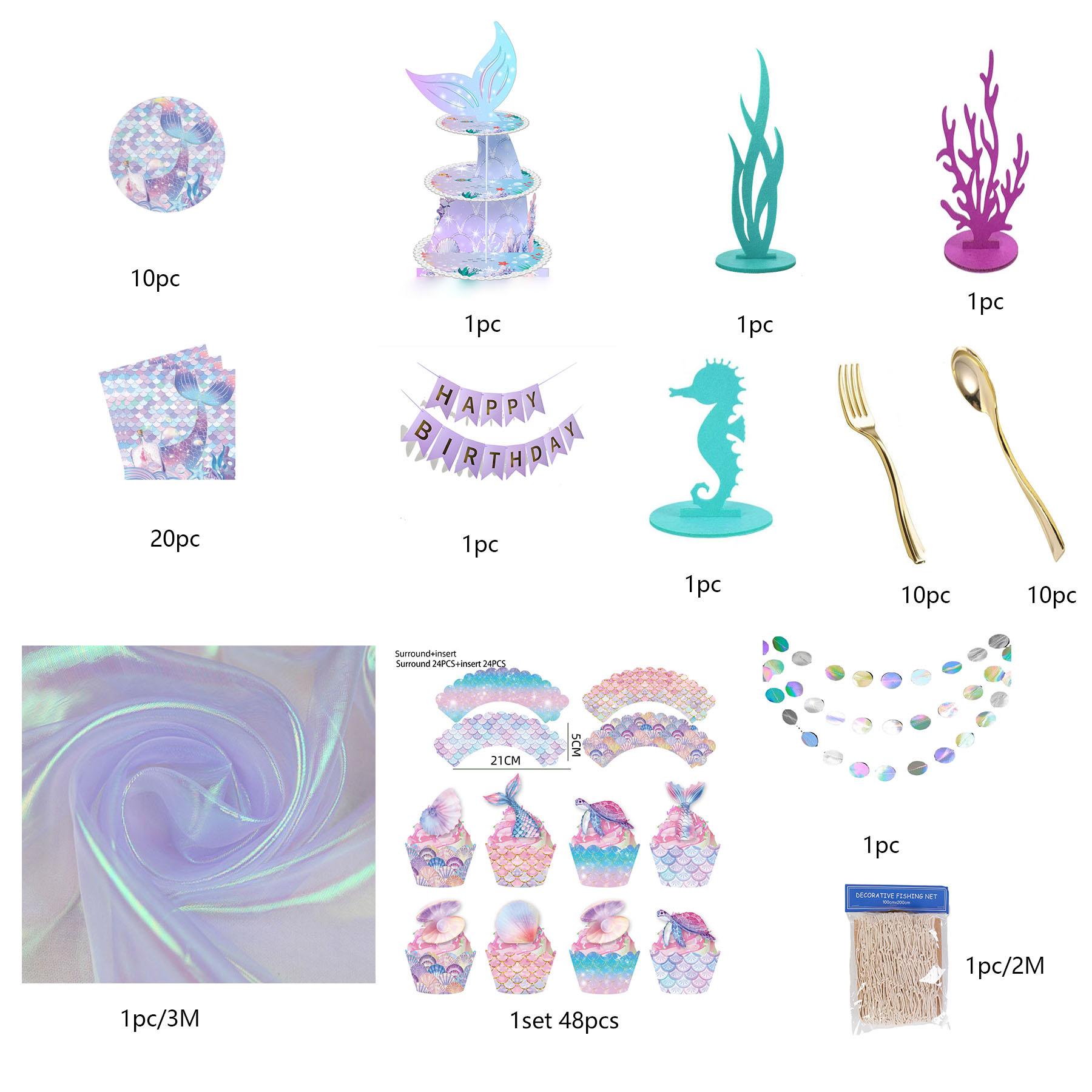 

Русалка, товары для вечеринки, одноразовые столовые приборы, тарелки, скатерти, украшения на день рождения, набор десертных столов для детского душа для девочек