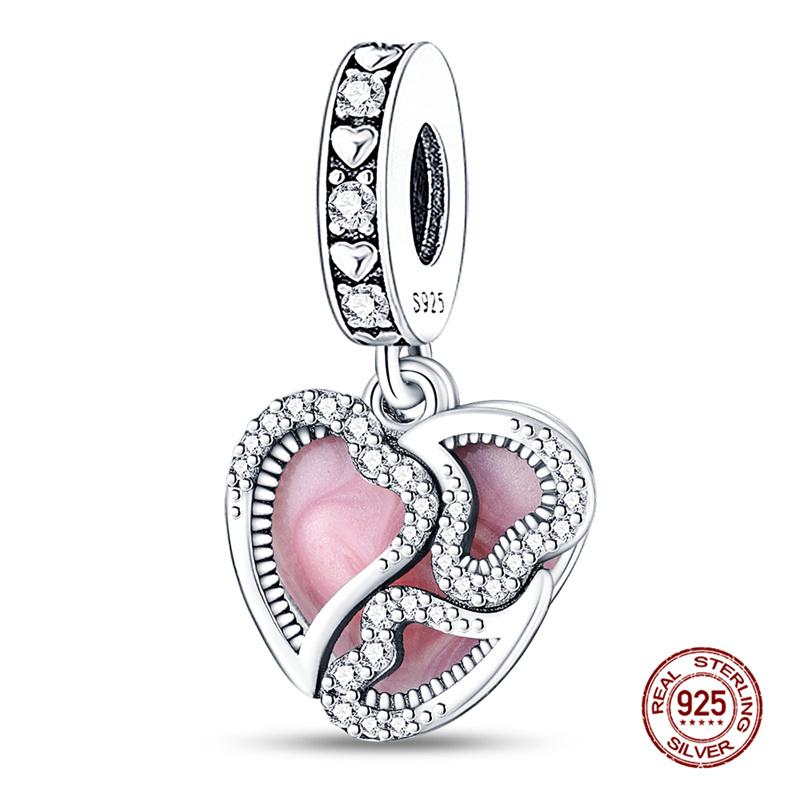 Copper Love Heart Mother & I Love You Pave Heart Charms Fits Original 3Mm Bracelets Necklace Women Diy Fine Jewelry Gift