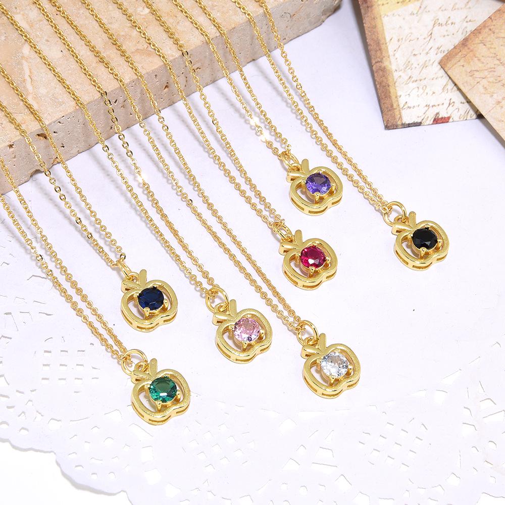 

Trendy Copper & Colorful Zircon Apple Pendant O-Chain Necklace for Women