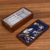 HeMu Magnetic Closure Embroidered Wooden Jewelry Box, Portable Mini Organizer for Rings, Earrings, Necklaces and Bracelets