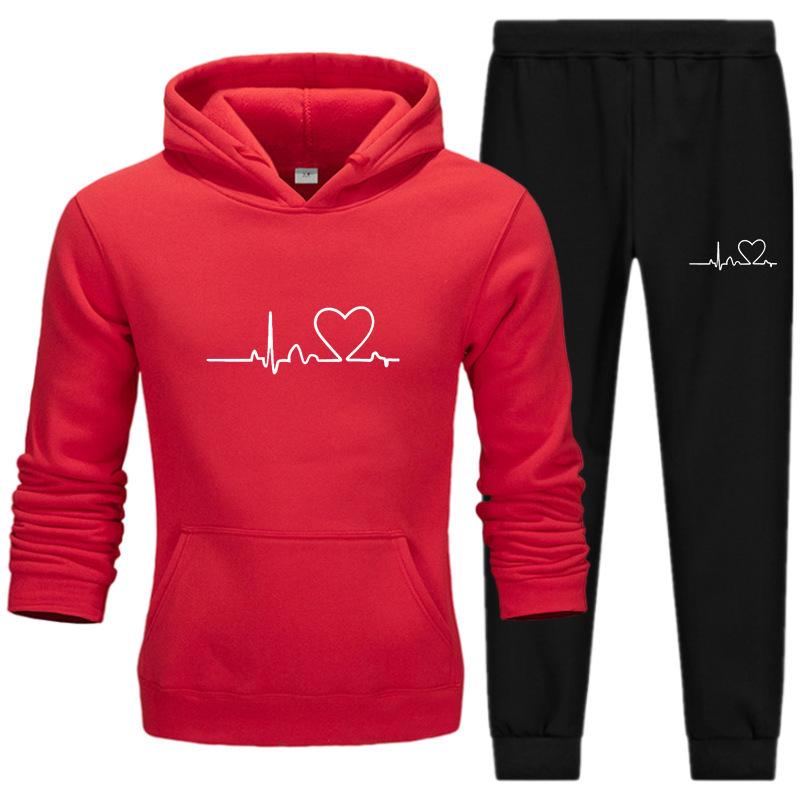 Men's Casual Sports Hoodie Set 2024 with Heart Rate Print