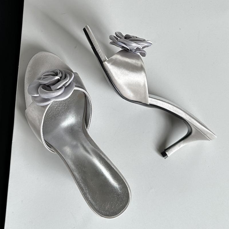 Fashion Eilyken Summer Fashion Flower Woman Slippers Thin Low Heels Party Stripper Ladies Mules Slides Zapatos Mujer