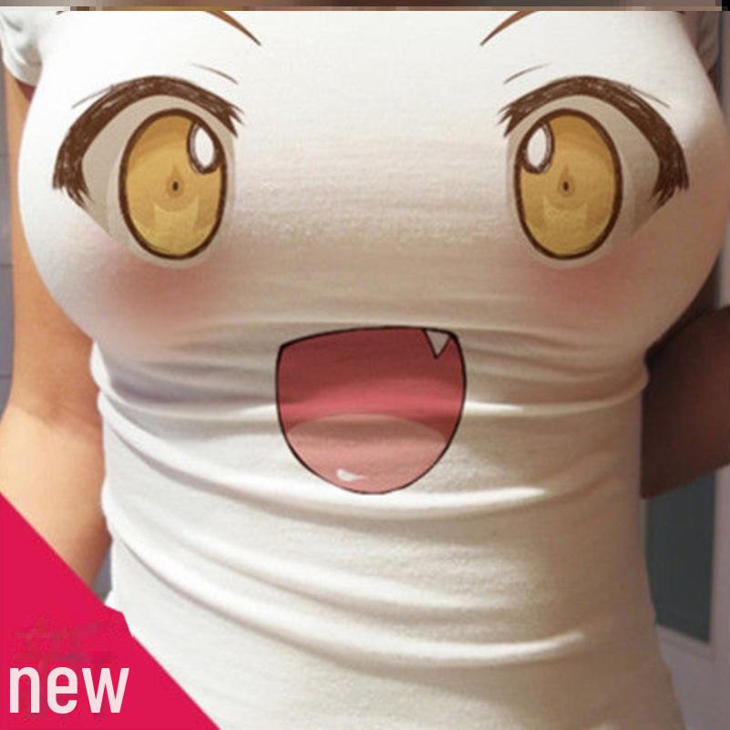 3D Big Eyes Tight Top for Women - Sweet Broadcast & Internet Celebrity Style