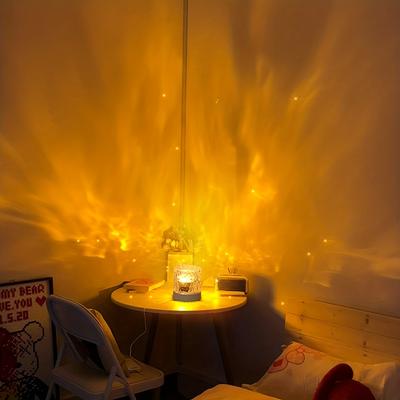 1 luz LED nocturna ambiental con ondas de agua, recargable por USB, proyección giratoria con función de cambio de color y atenuación por control remoto