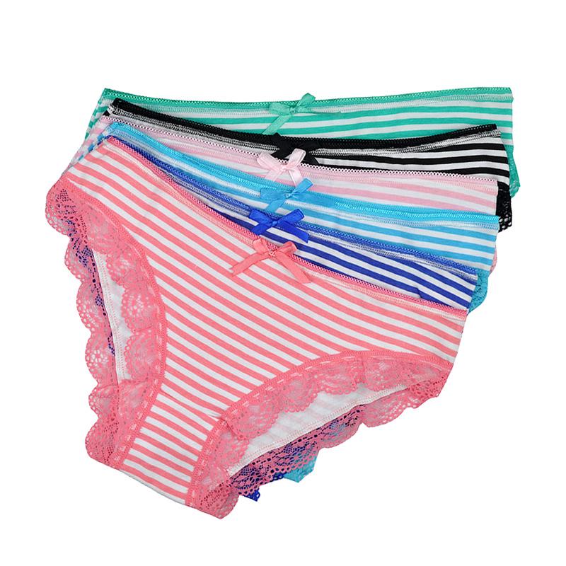 

Женское нижнее белье, хлопковые сексуальные кружевные полосатые трусики с низкой талией, женские трусы, нижнее белье больших размеров, 6 шт. M разноцветный
