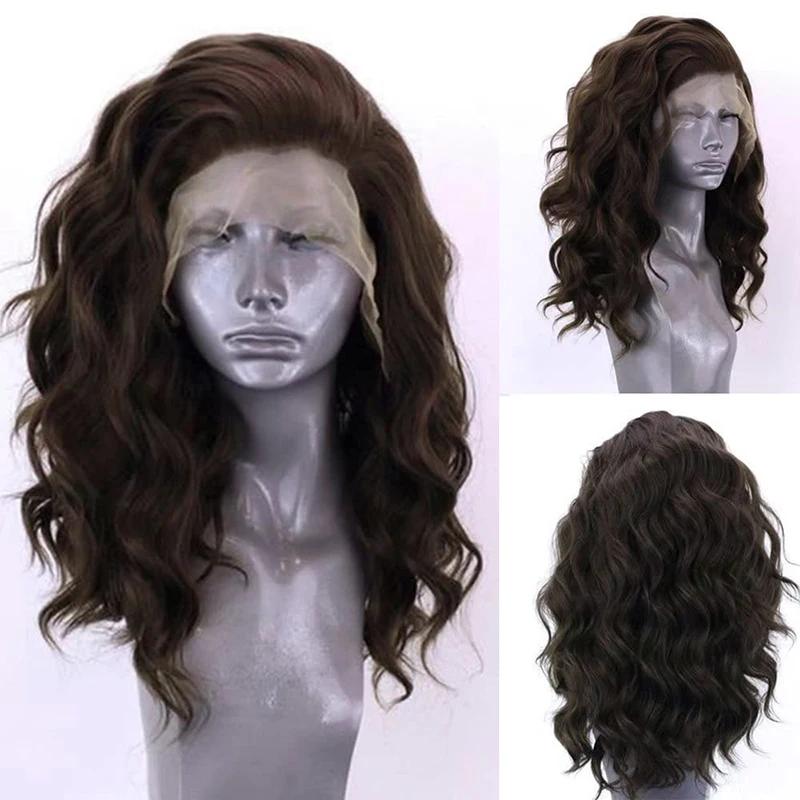 Peruci AIMEYA Sintetice cu Dantelă pe Margine Perucă Argintie Scurtă Ondulată pentru Femei Culoare Maro Roz Albastru Perucă Sintetică cu Dantelă Perucă Scurtă cu Dantelă Cosplay