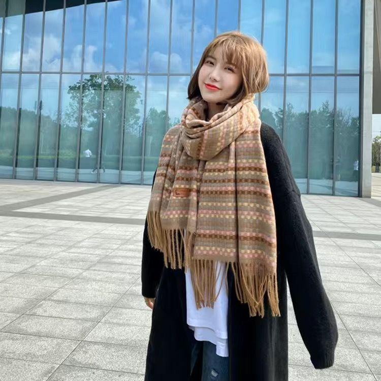 Korean Style Plaid Scarf for Women Winter Student Versatile Shawl Thickened Neck Warmer Cute Girlish Neck Gaiter