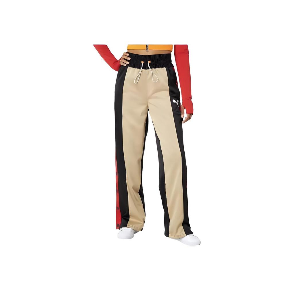 Puma X June Ambrose Kollaboration Colorblock Logo Lockere Weitbeinige Freizeithose Damen Hose Khaki 532498-01
