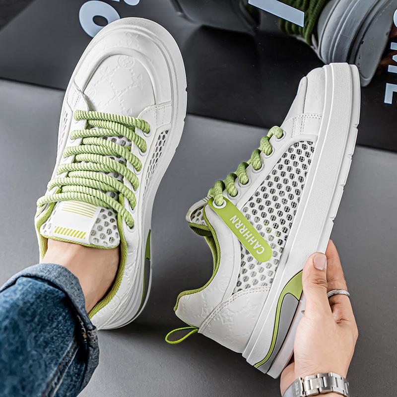 

2025 summer new men s shoes breathable lace-up casual shoes youth lightweight non-slip fly-woven mesh sports board shoes 39